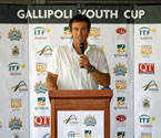 Pat Cash giving a speech at the launch of the Gallipoli Youth Cup in Ipswich, Qld