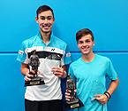 (L to R) Boys Doubles Winners, Lucas Vuradin and Charles Roberts holding their trophies (Photo: Elizabeth Xue-Bai)