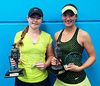 (L to R) Girls Doubles Winners, Gabriella Da Silva Fick and Nicole Kraemer holding their trophies (Photo: Elizabeth Xue-Bai)