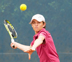Matthew Romios playing a forehand shot during the boys singles final (Photo: Elizabeth Xue-Bai)